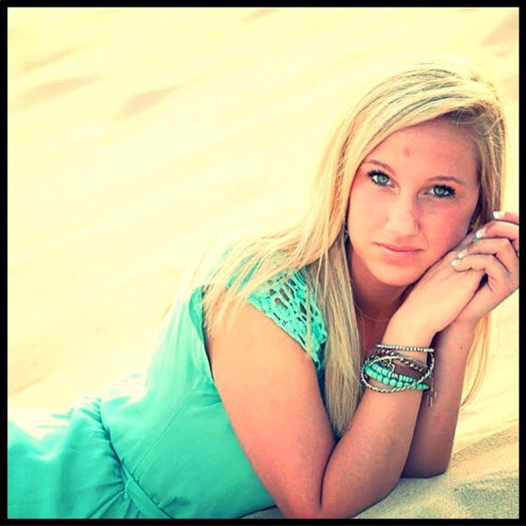 Teal lace shoulders short dress. - Picture 2 of 3